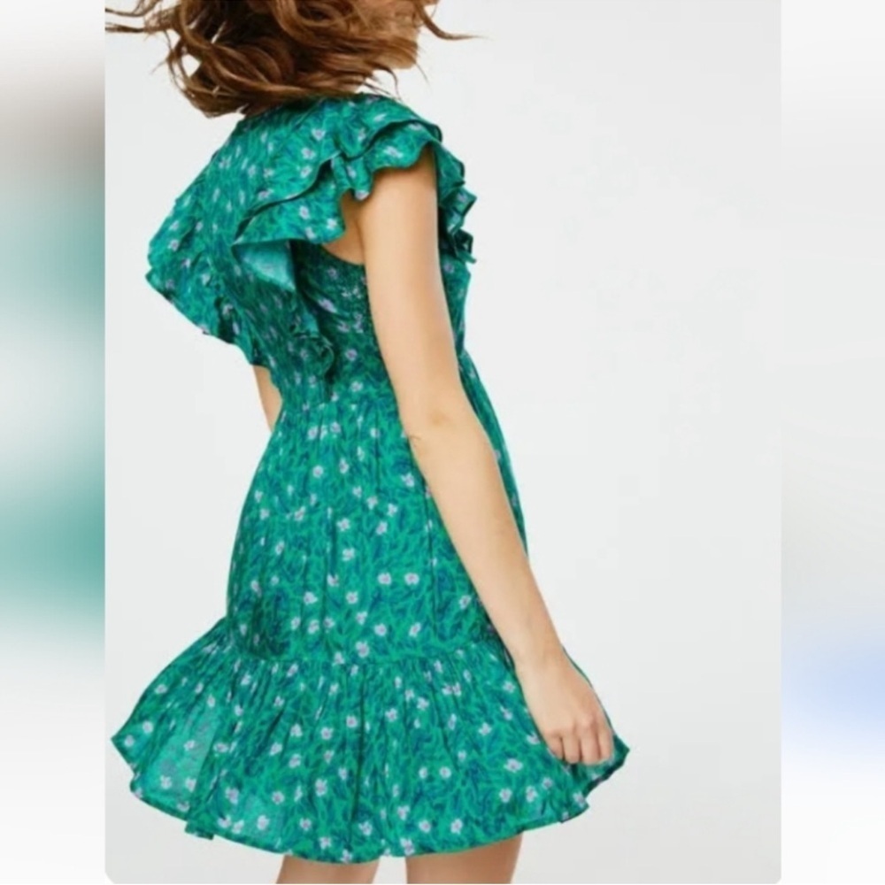 Roller Rabbit Ondika Cerro V Neck Short Ruffled Sleeve Tiered Mini Dress Small - Picture 3 of 12